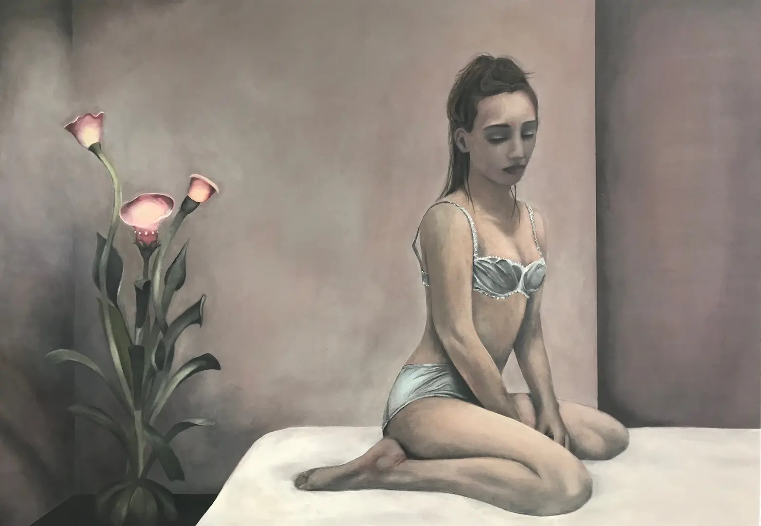Girl on the edge of the bed